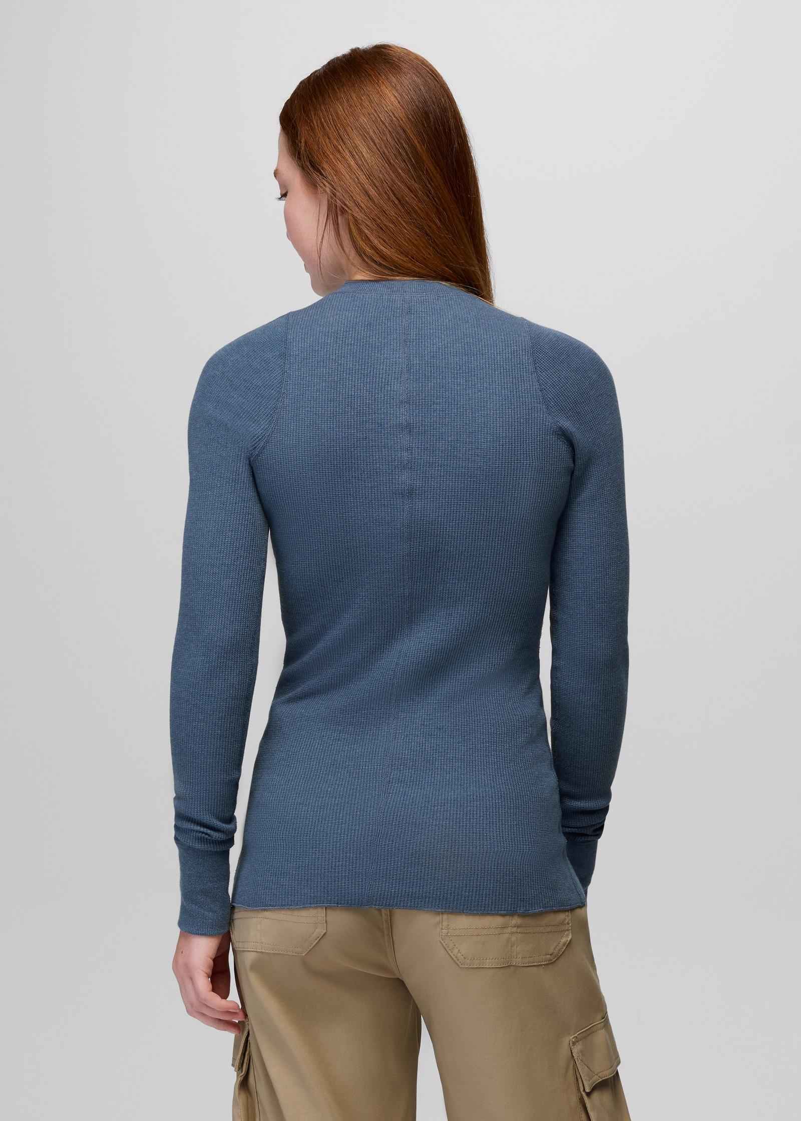 prAna Touchstone Henley in Bluff Blue Heather, back view