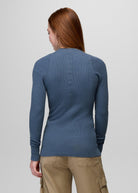 prAna Touchstone Henley in Bluff Blue Heather, back view
