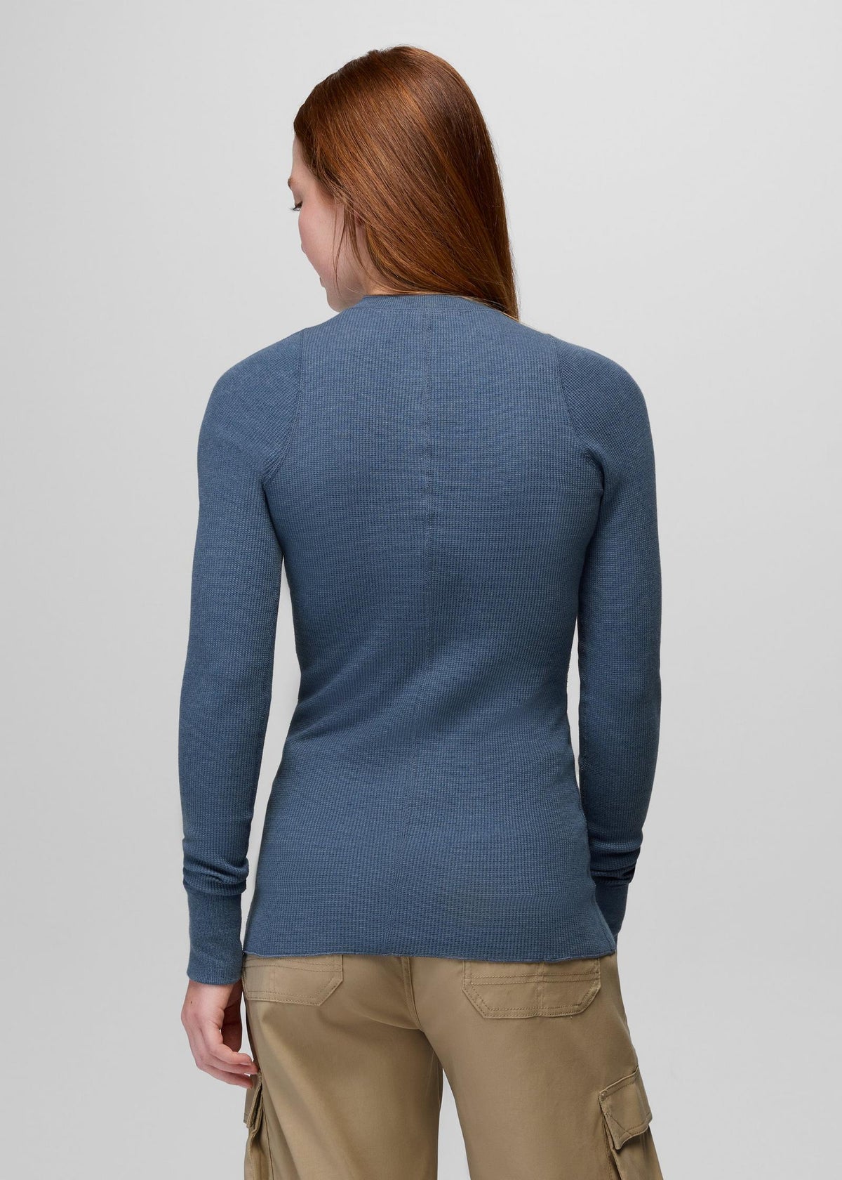 prAna Touchstone Henley in Bluff Blue Heather, back view