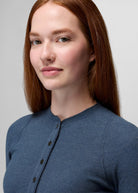prAna Touchstone Henley in Bluff Blue Heather, close-up detail