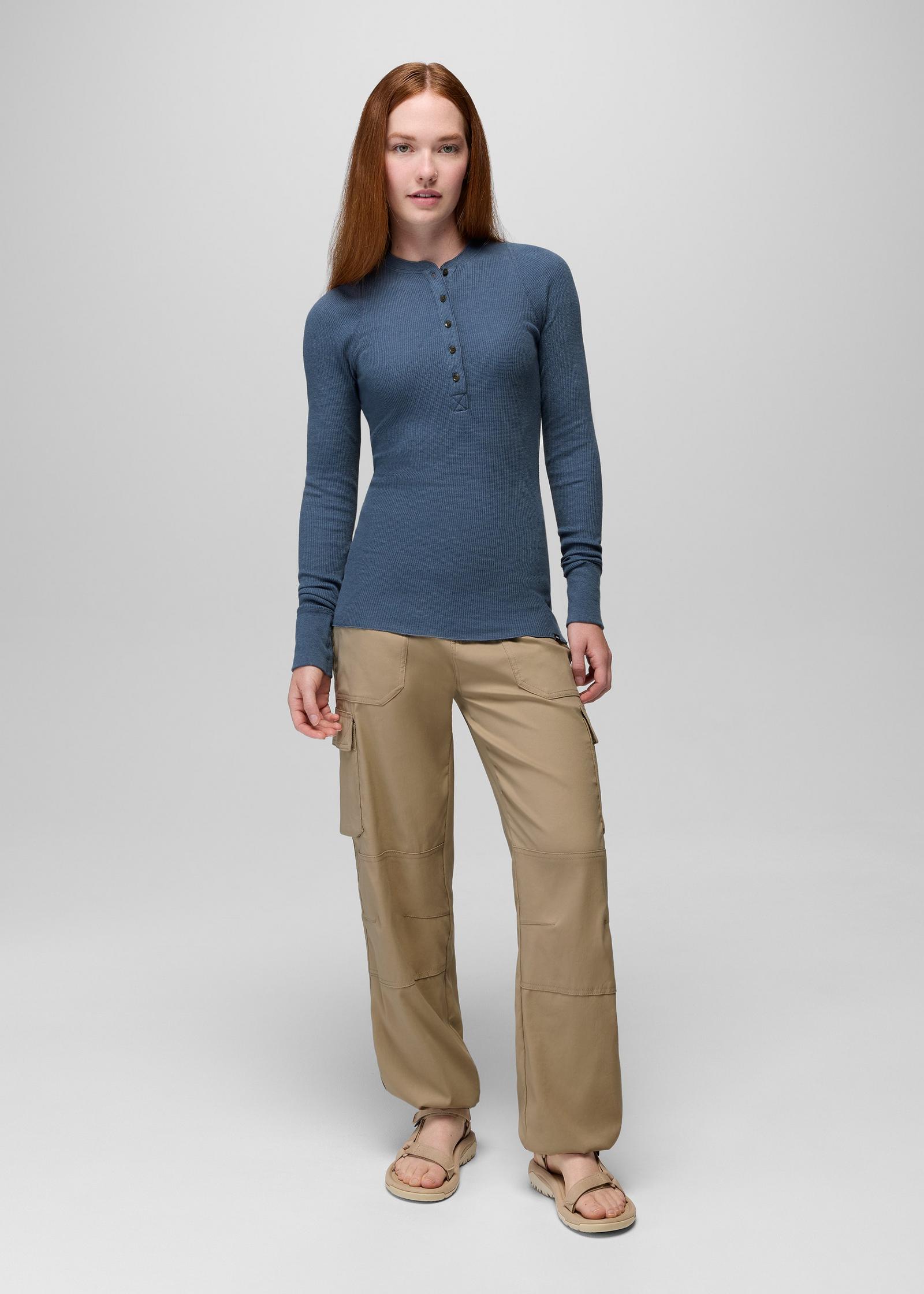 prAna Touchstone Henley in Bluff Blue Heather, full-length view