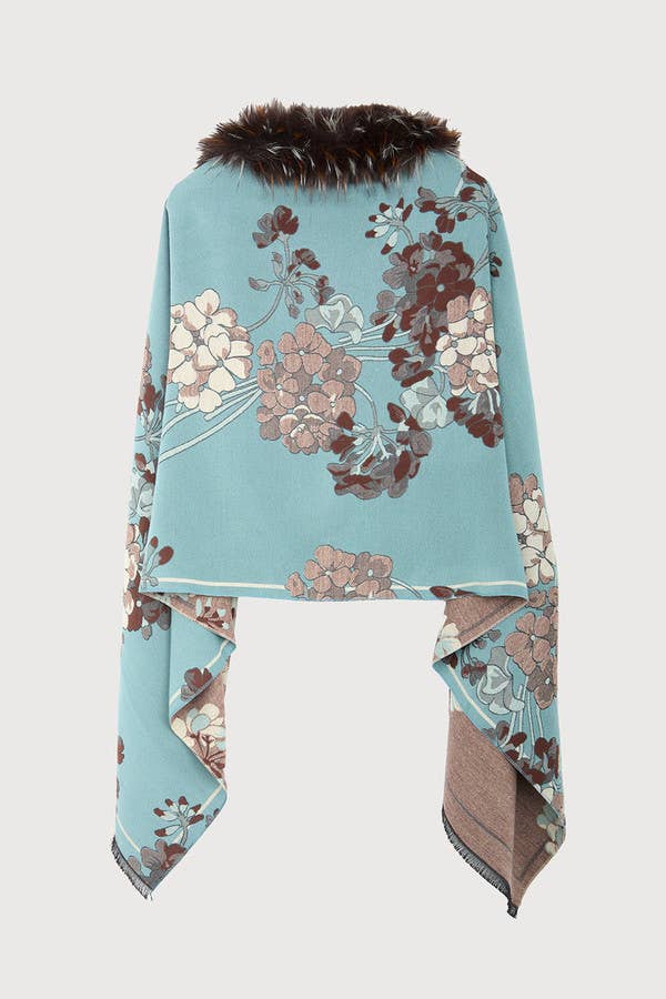 Light blue floral print Bloom scarf laid flat
