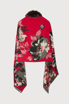 Red floral print Bloom scarf laid flat