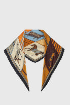 Equestrian horse print pleated bandana laid flat