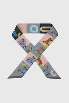 Grey and blue equestrian print skinny scarf
