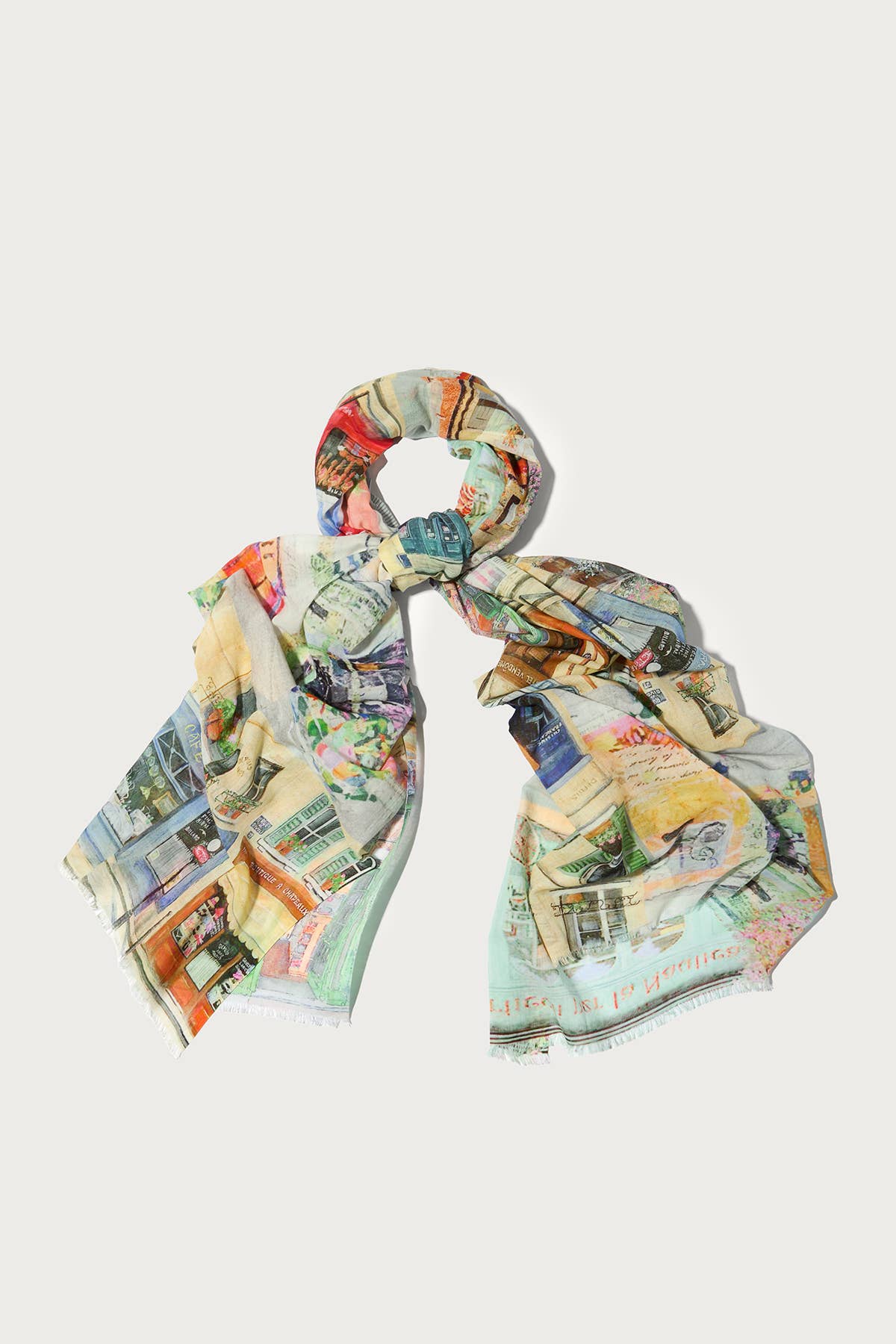 French street print scarf laid flat