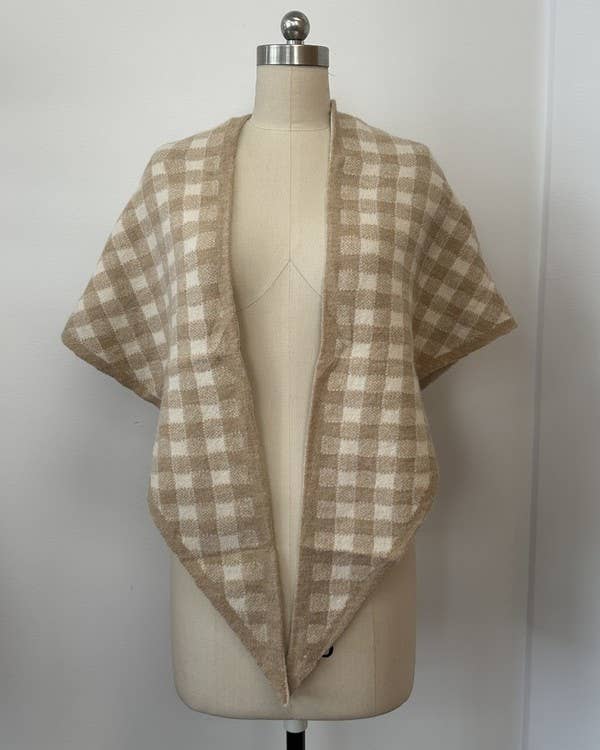 Close-up of the beige gingham knit