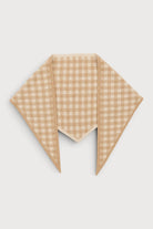 Beige gingham knit triangle wrap laid flat