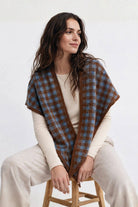 Sea blue gingham knit triangle wrap
