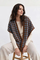 Sea blue gingham knit triangle wrap, product photo