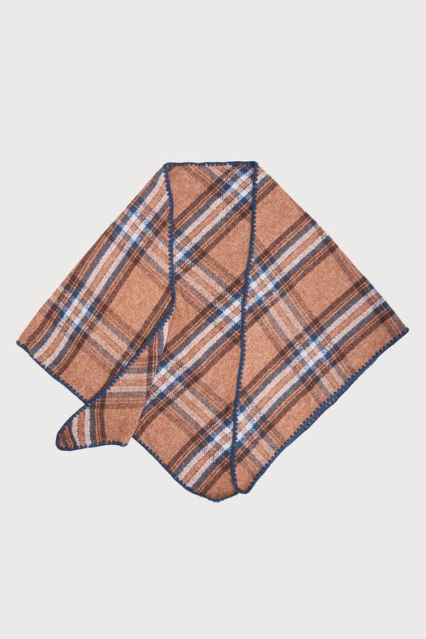 Plaid knitted triangle shawl laid flat