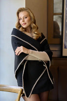 Black knitted triangle shawl, product photo