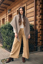 Taupe knitted triangle shawl, product photo