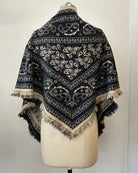 Navy paisley fringe triangle scarf, product photo