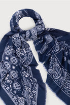 Navy paisley oversized scarf draped