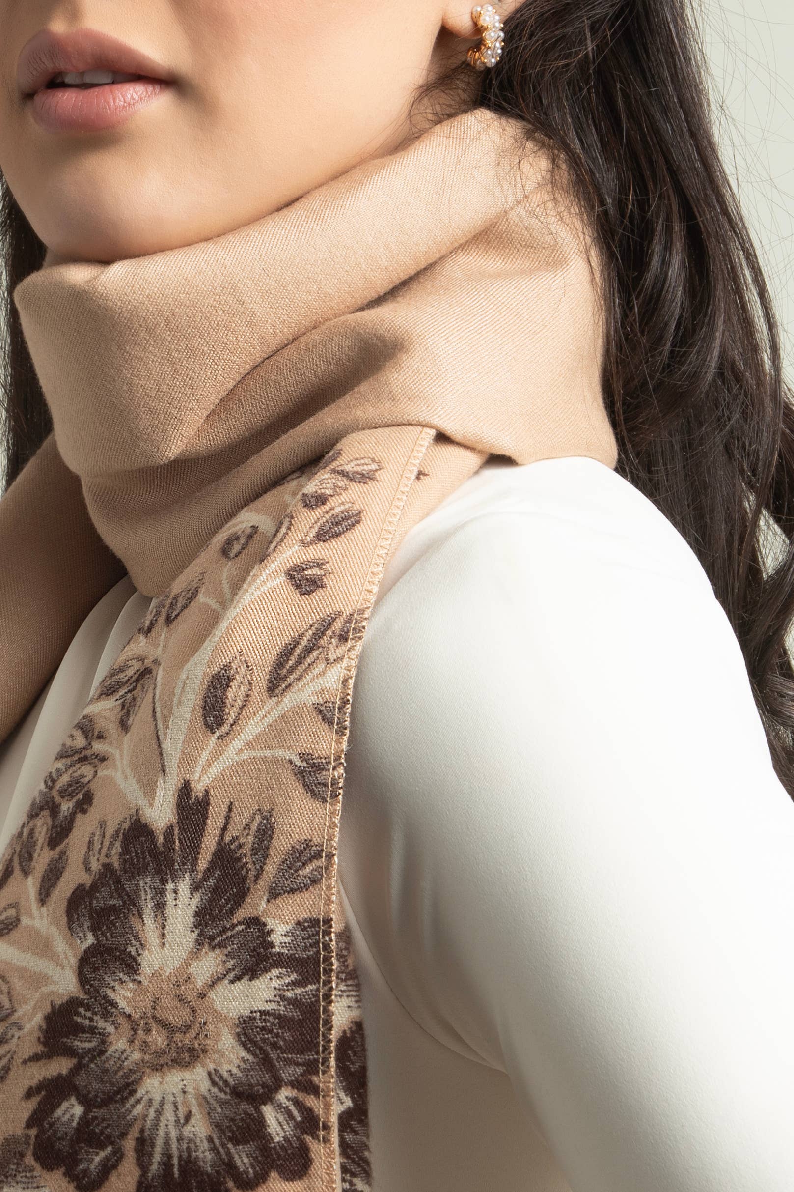 Pink floral side of the wildflower reversible scarf