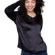 Satin and Jersey V-Neck Knit Top in Black – Front View
