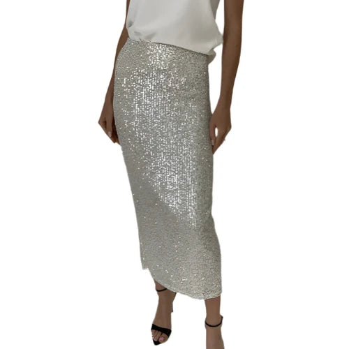Six Fifty Joy Sequin Pencil Skirt in Silver – Front View