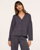 SPANX AirEssentials Cardigan in Dark Slate gray, front view of the V-neck button-front relaxed fit