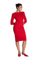 Spanx SPANXshape Ponte Low-Back Midi Dress in red, fitted long-sleeve bodycon silhouette, back view