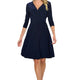 Surplice V-Neck Tie Waist Flowy Dress in Navy, front view