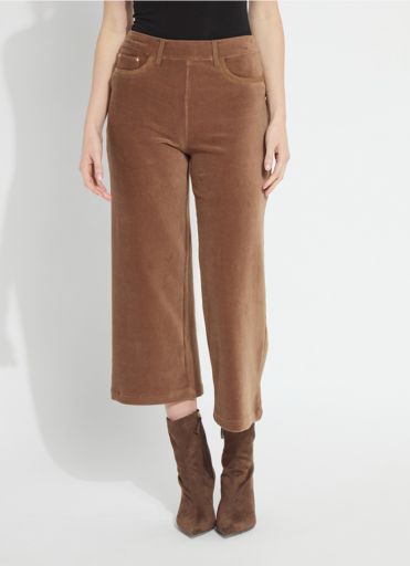 Tilda St Baby Cord Wide Leg Pant in Antique Toffee, front view styled with boots