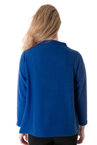 Trisha Tyler Embroidered Plaid Detail Sweater in cobalt blue, back view