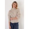 Trisha Tyler Heathered Mock Neck Sweater in natural oatmeal, relaxed long-sleeve pullover worn with dark jeans, front view