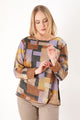 Trisha Tyler Sketch Block Reversible Crewneck Sweater in orange multi, front view