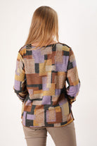 Trisha Tyler Sketch Block Reversible Crewneck Sweater in orange multi, side view