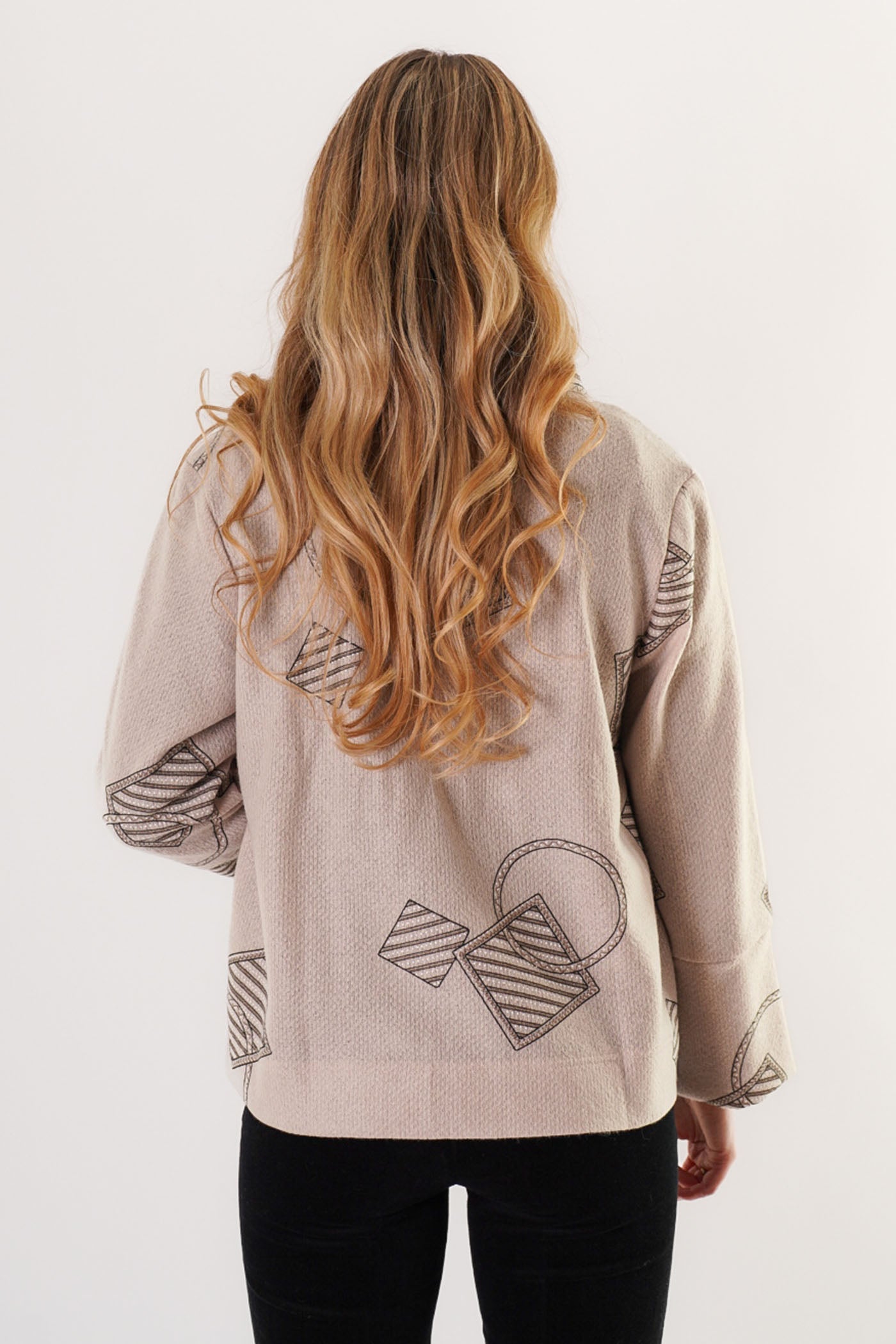Trisha Tyler Velvet Button Coat in ecru, back view