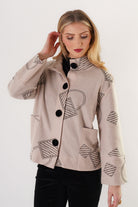 Trisha Tyler Velvet Button Coat in ecru, front alternate view