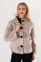Trisha Tyler Velvet Button Coat in ecru, front view