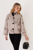 Trisha Tyler Velvet Button Coat in ecru, side view
