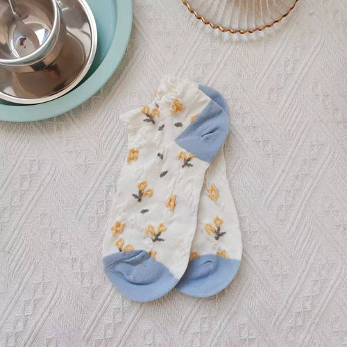 Vintage Floral Blue and Yellow Low-Cut Socks