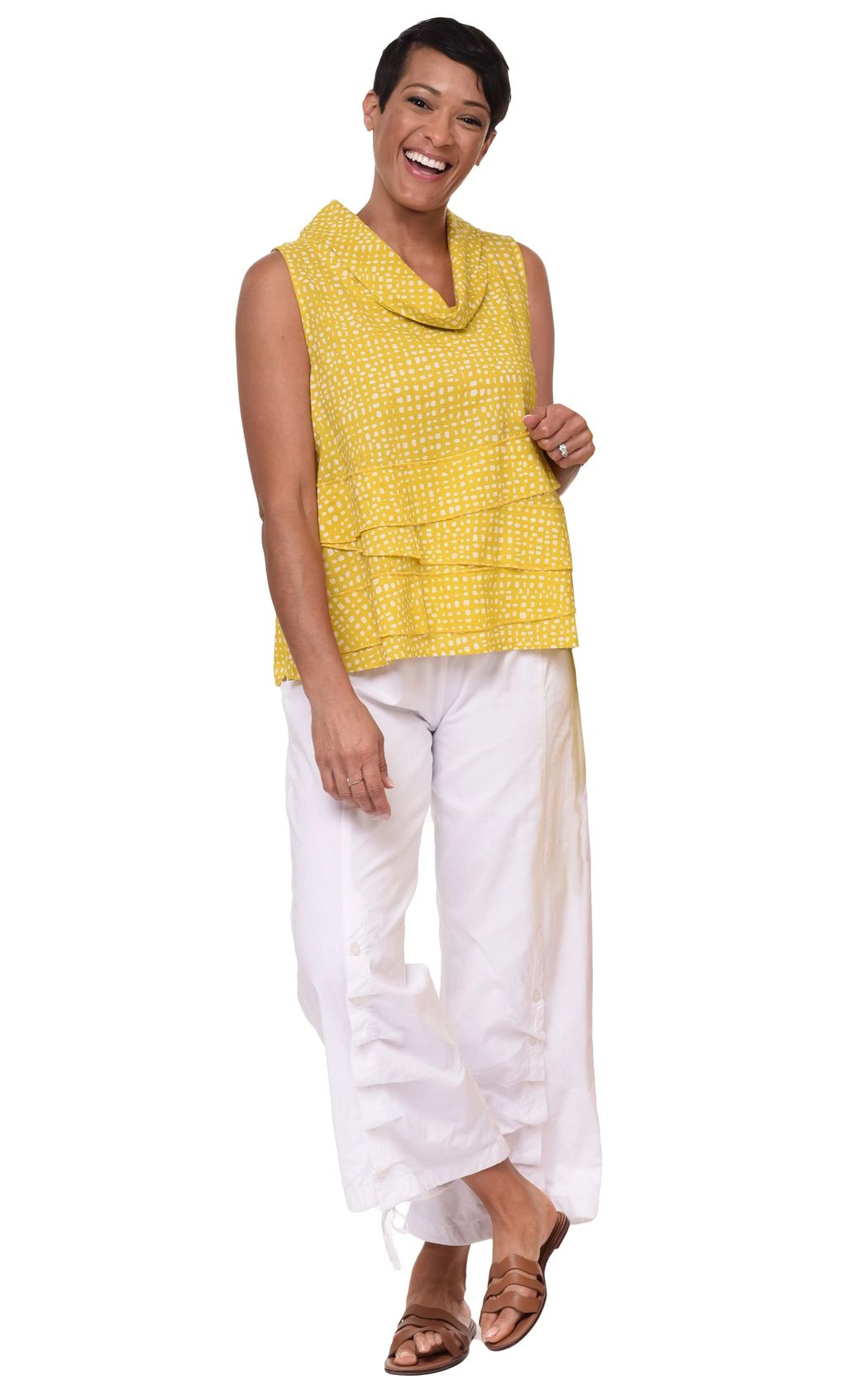 woman wearing yellow top