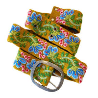Floral Embroidered Wool Belt: M