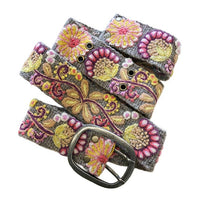 Floral Embroidered Wool Belt: S